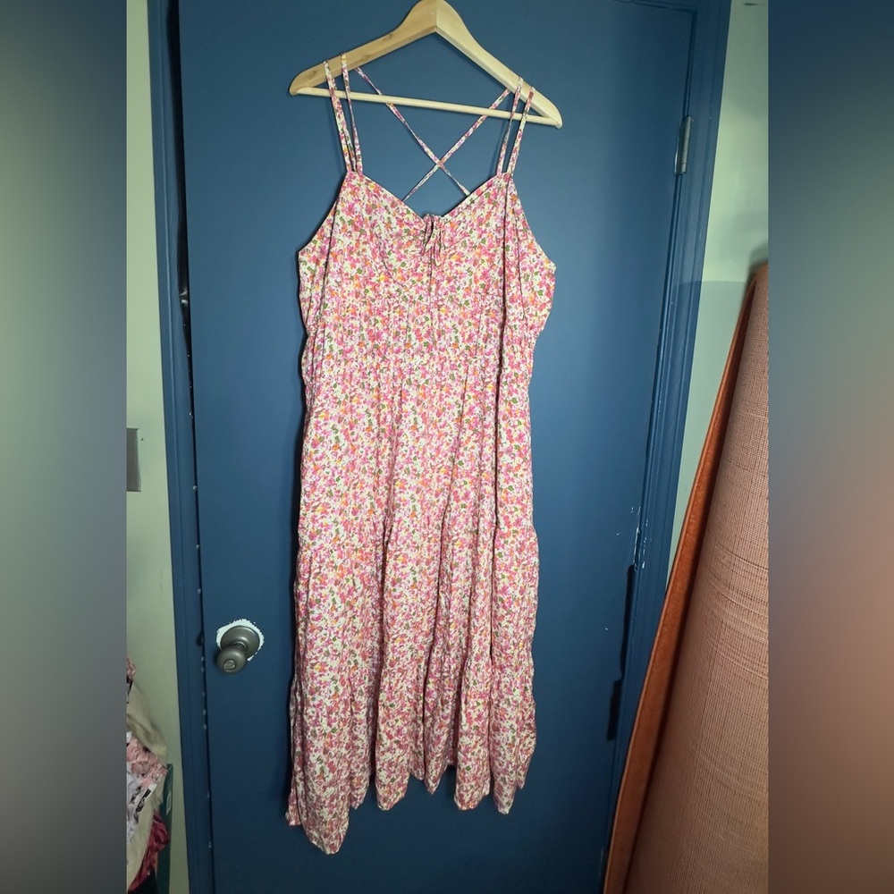 Pink and White Spaghetti Strap Maxi Dress